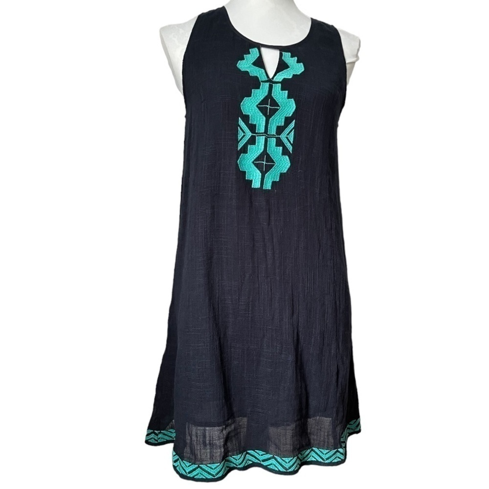 THML Navy Edeline Sleeveless Dress with Turquoise Embroidery - Size L